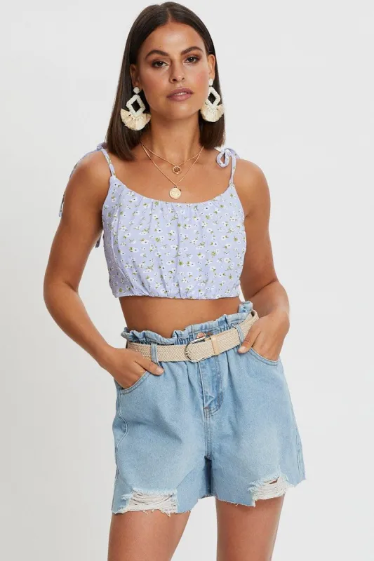Blue Relaxed Denim Shorts High Rise sold by Ally Fashion