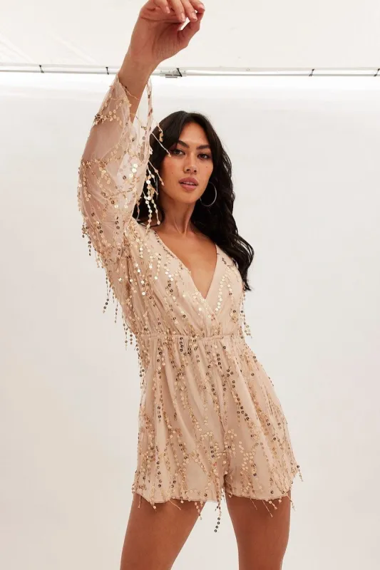 Gold Sequin Playsuit Long Sleeve Party sold by Ally Fashion