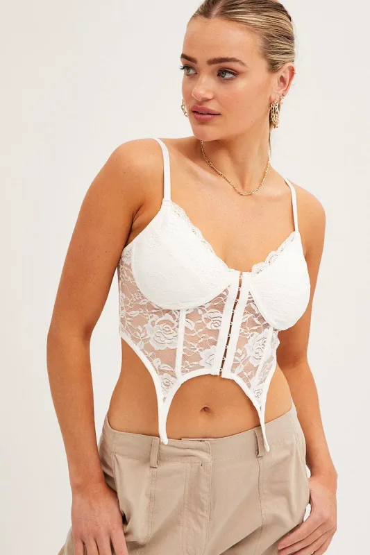 White Corset Top Sleeveless Sweetheart Crop Garter Lace sold by Ally Fashion
