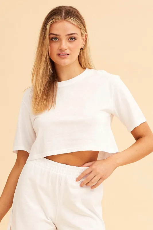 White Crop T-Shirt Crew Neck Short Sleeve Relaxed Fit sold by Ally Fashion