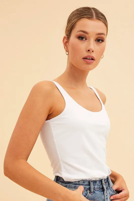 White Essential Scoop Neck Sleeveless Tank sold by Ally Fashion