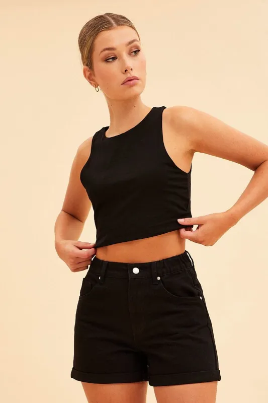 Black Essential Cotton Stretch Crop Tank sold by Ally Fashion