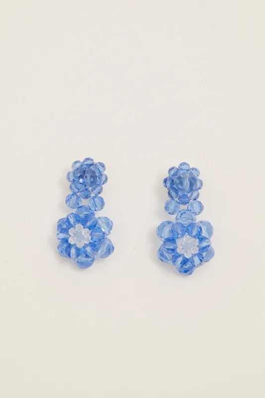 Blue Beaded Flower Earrings sold by Ally Fashion