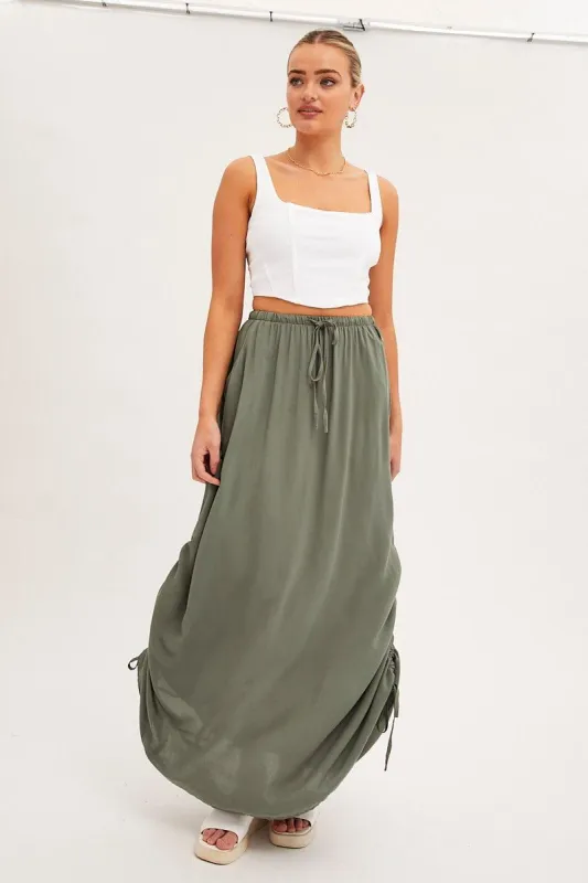 Green Maxi Skirt High Rise Side Ruched sold by Ally Fashion