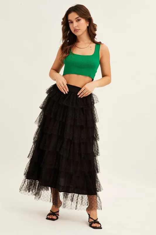 Black Midi Skirt Tulle Elastic Waist Mesh sold by Ally Fashion