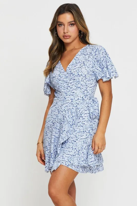Print Wrap Dress Short Sleeve Mini sold by Ally Fashion