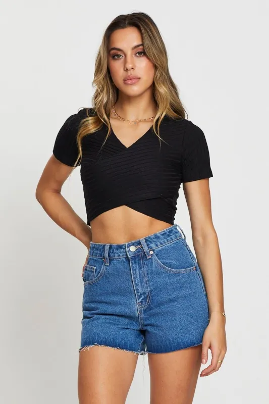 Black Crop Top Short Sleeve sold by Ally Fashion