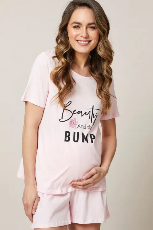 Pink Maternity Slogan Pyjama Set sold by Ally Fashion