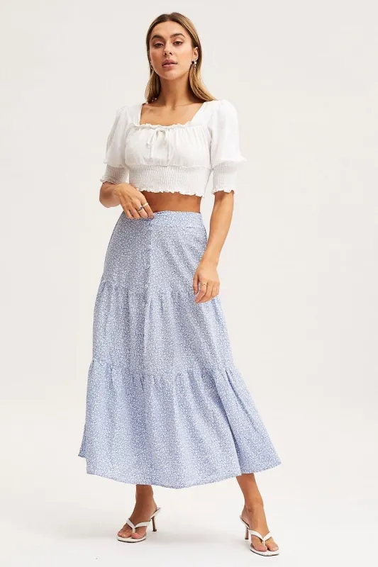 Print Midi Skirt High Rise Tiered sold by Ally Fashion