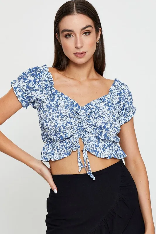 Print Crop Top Short Sleeve Tie Up sold by Ally Fashion
