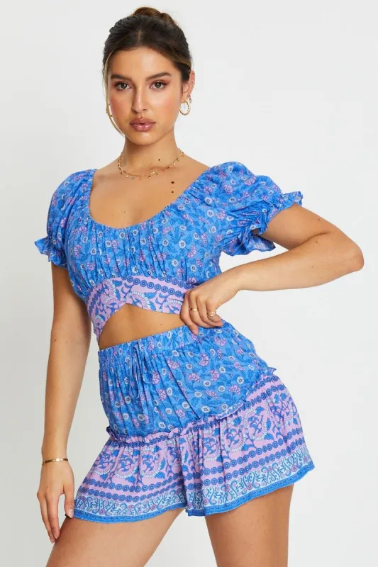 Boho Print Wrap Top Crop Tie Up sold by Ally Fashion