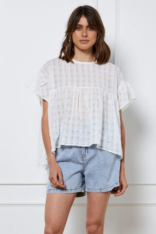 White Top Short Sleeve Crew Neck Linen sold by Ally Fashion