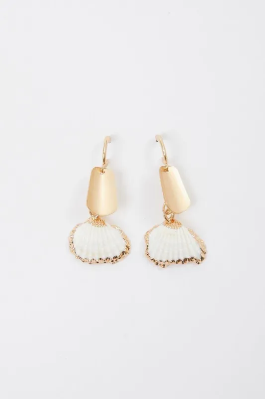 Gold Shell Drop Hoop Earrings sold by Ally Fashion