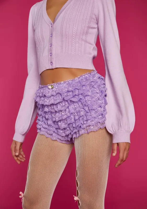 Lavender Sassy Ever After Ruffle Shorts sold by Dolls Kill