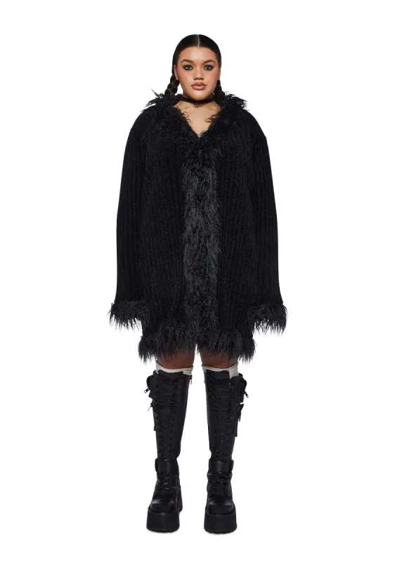 Plus Furry Foe Long Cardigan-Black sold by Dolls Kill