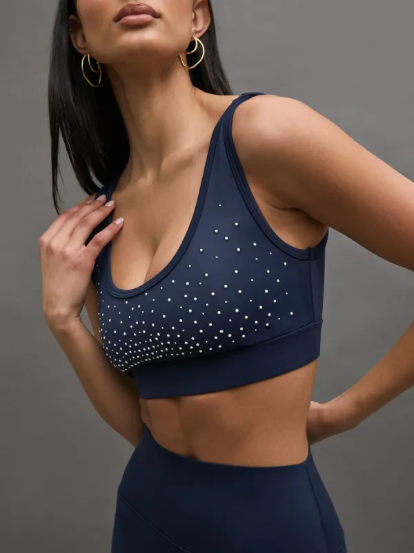 PEARL CUT OUT SCOOP BRA IN DIAMOND COMPRESSION - NAVY BLAZER sold by Carbon38