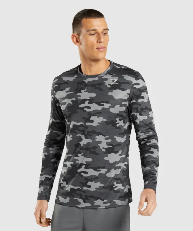 Gymshark Arrival Long Sleeve T-Shirt - Grey Print sold by Gymshark
