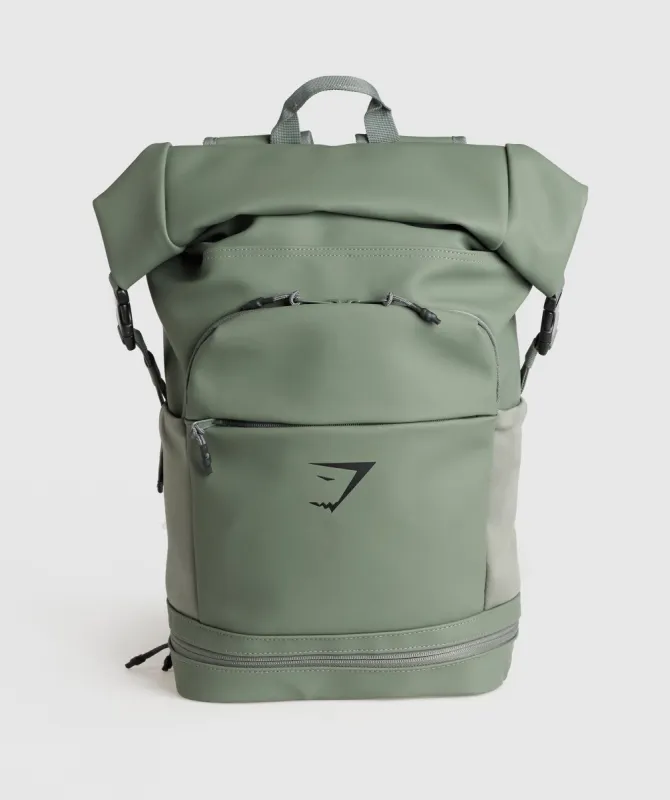 Gymshark Sleek Backpack Roll Top - Dusk Green sold by Gymshark