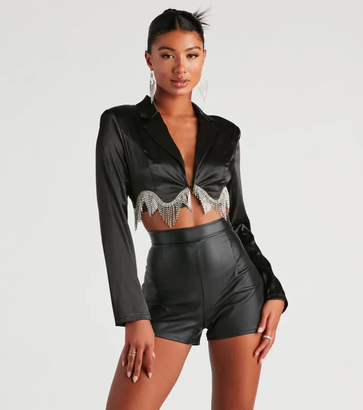 Iconic Glam Rhinestone Satin Cropped Blazer sold by Windsor