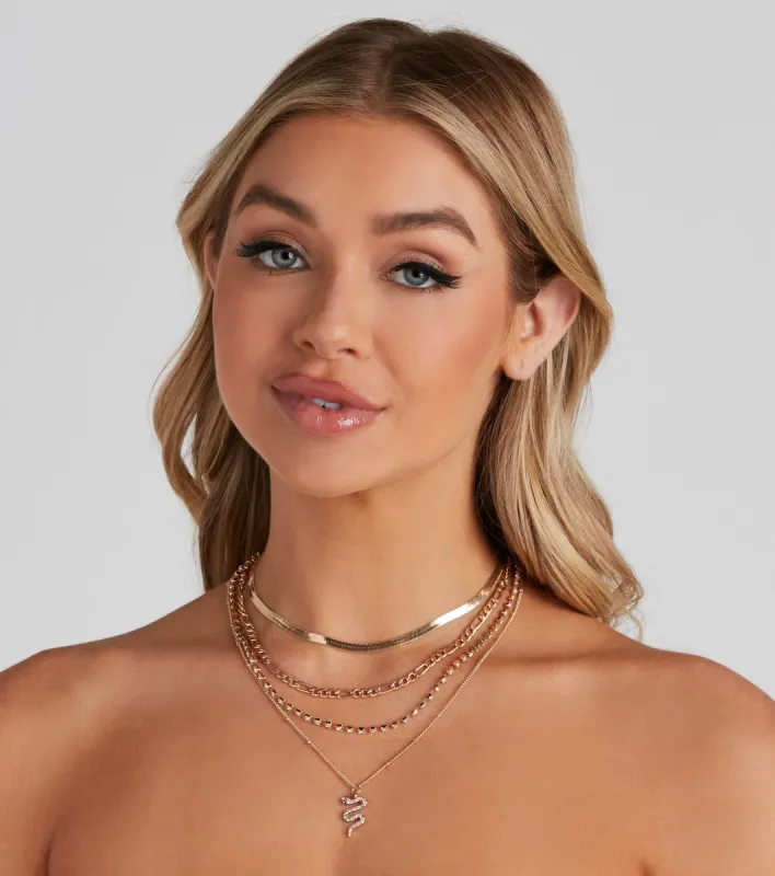 Rhinestone Snake Layered Necklace sold by Windsor