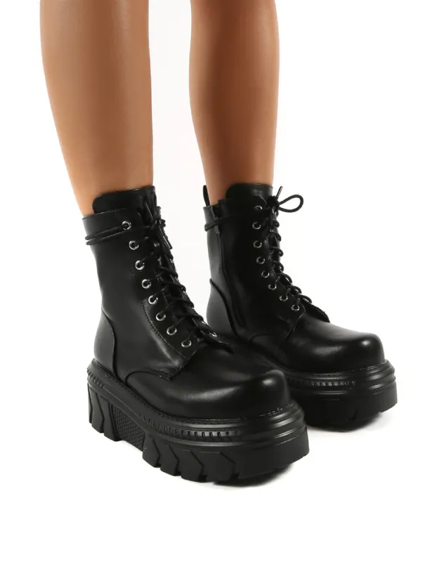 Capture Black Extreme Chunky Platform Sole Ankle Lace Up Boots sold by Public Desire