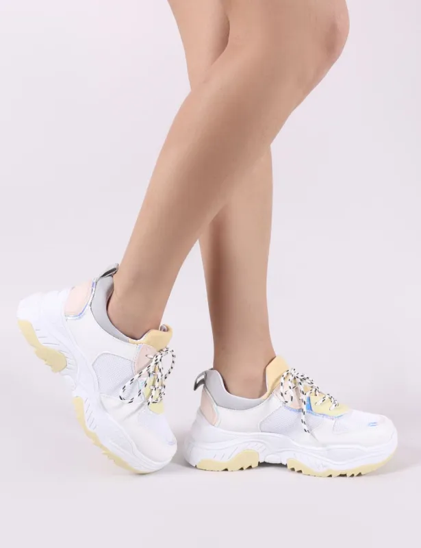 Boe Chunky Trainers in White and Yellow sold by Public Desire