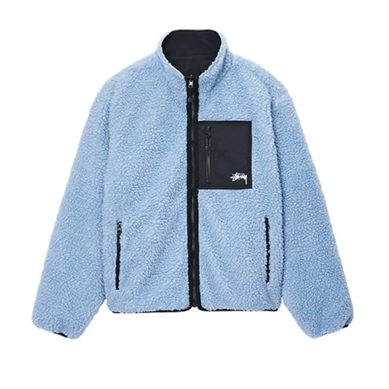 Stussy Sherpa Reversible Jacket Light Denim sold by Kong