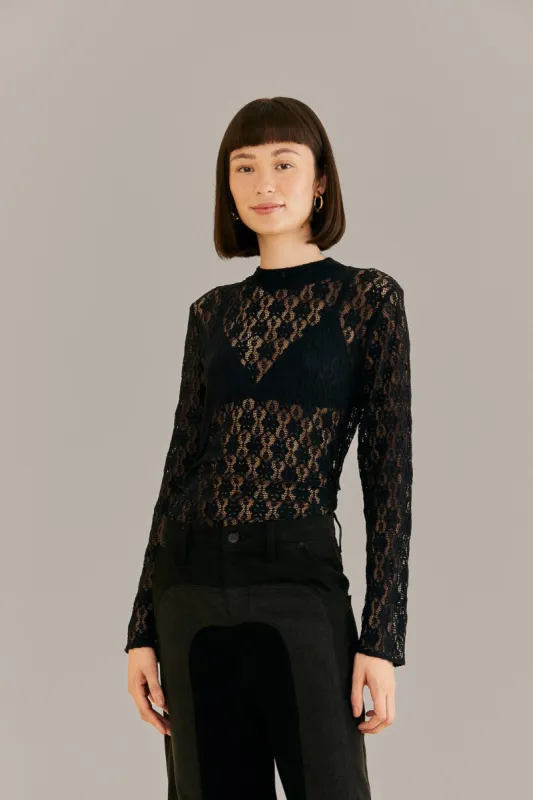 Black Lace Long Sleeve Blouse sold by FARM Rio