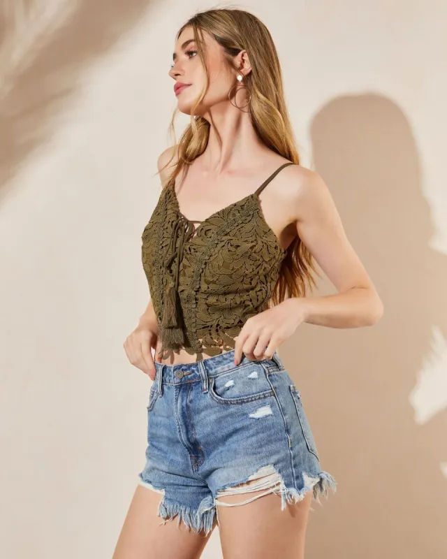 Suki Allover Lace Crop Top sold by Vici