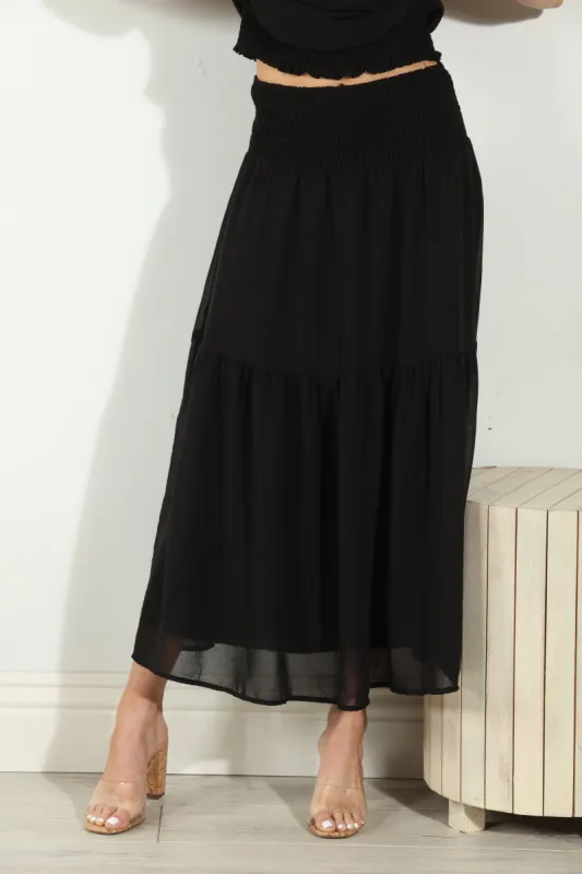 Black Chiffon Ruffle Midi Skirt-BEST SELLER sold by Veronica M