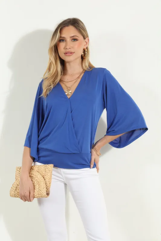 Cobalt Cupro Stretch Banded Kimono Top sold by Veronica M