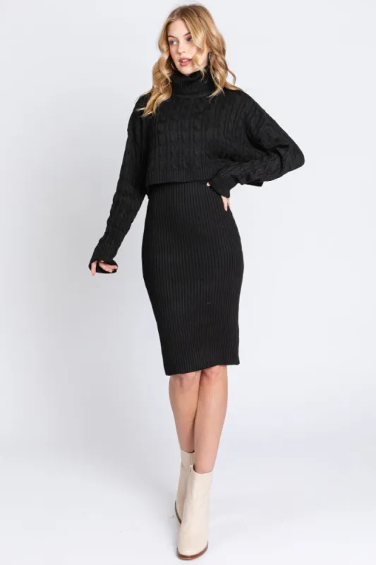 Black Cable Knit Crop Sweater Dress Set sold by Pinkblush