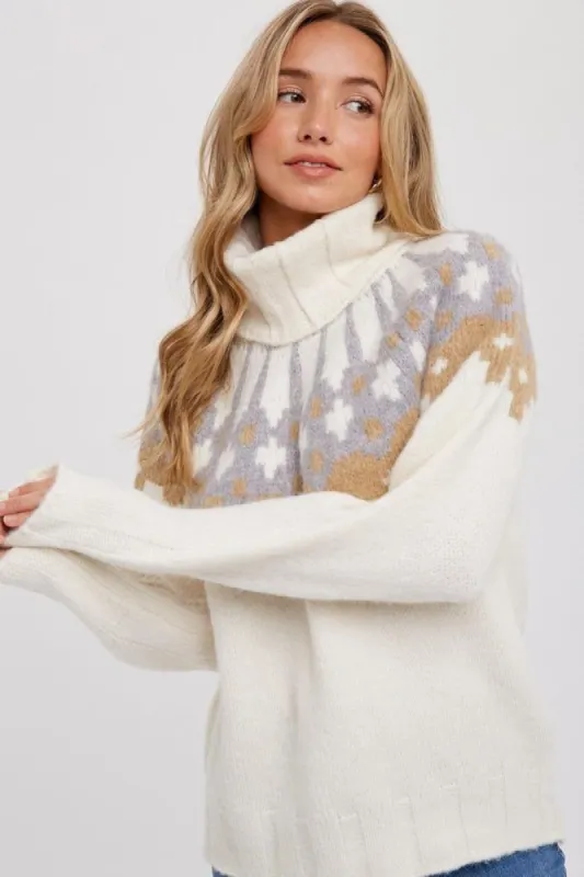 Cream Turtleneck Fair Isle Sweater sold by Pinkblush