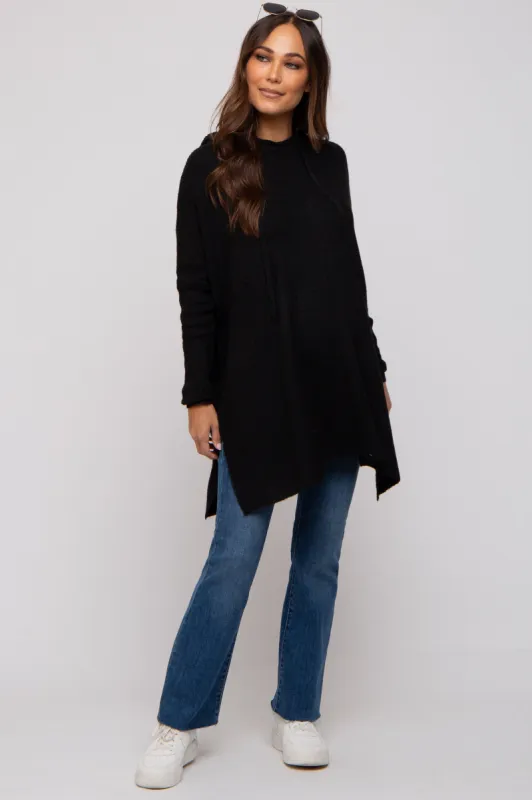 Black Knit Hooded Side Slit Maternity Sweater sold by Pinkblush