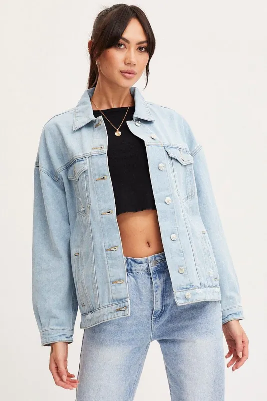 Blue Oversized Jacket Long Sleeve Denim sold by Ally Fashion