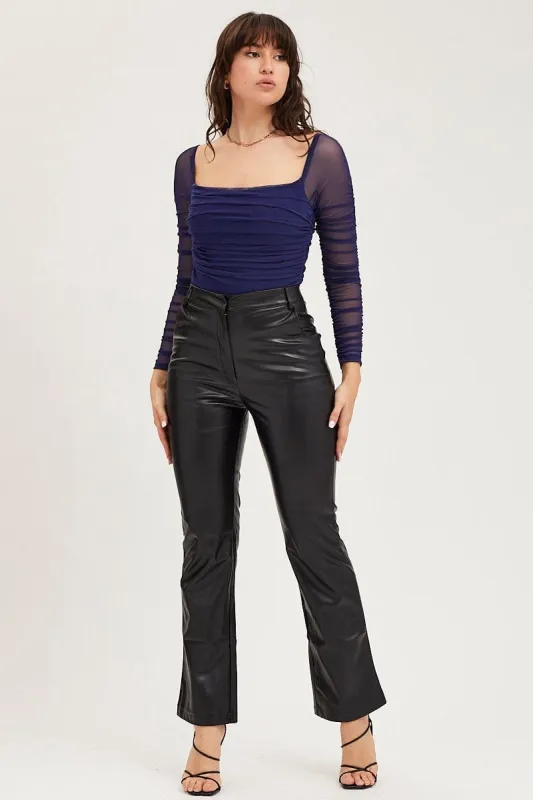 Black Flare Pants High Rise Faux Leather sold by Ally Fashion