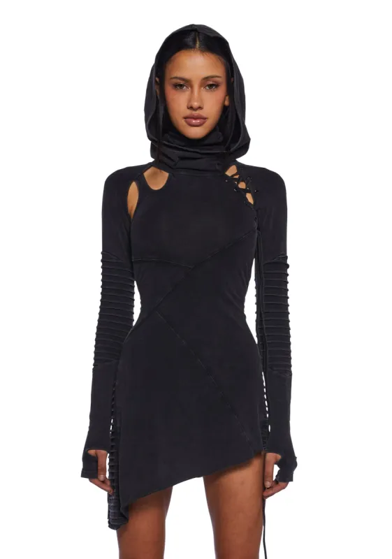 ◆BADBLOOD◆ Second Skin Hooded Mini Dress Black w-drs24-004 badblood – BBGSHOPHK