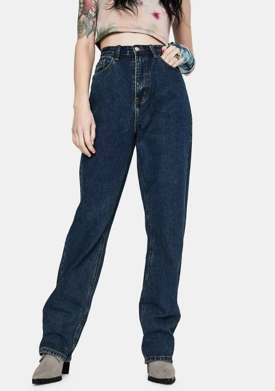 Dark Wash Wide Leg Jeans sold by Dolls Kill
