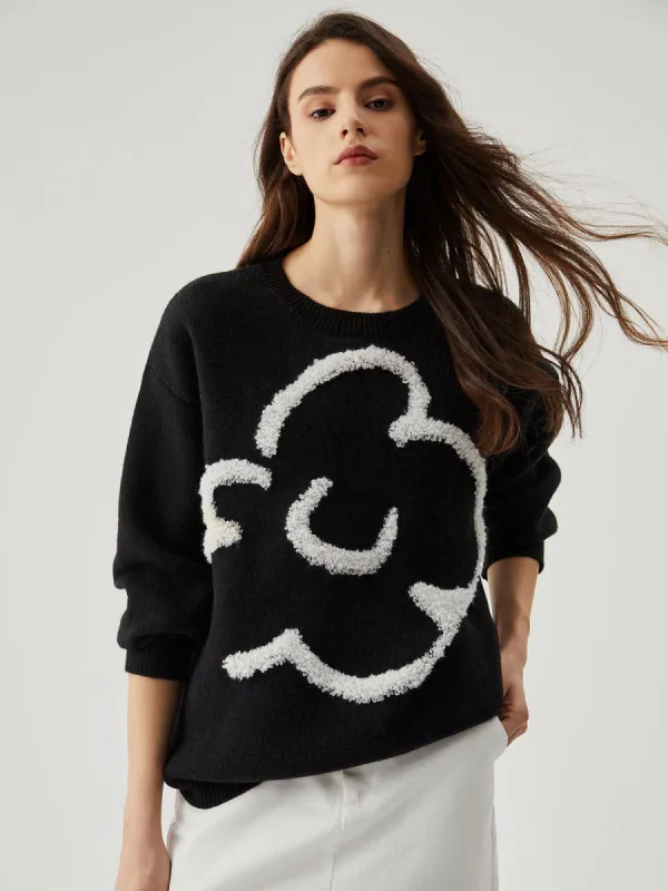 Floral Crew Neck Knit Sweater sold by COMMENSE