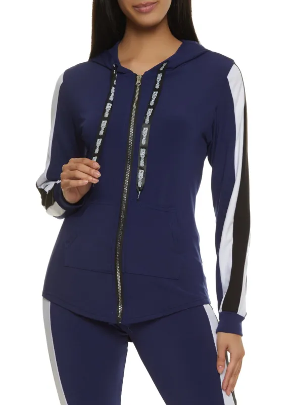 Striped Zip Front Hooded Track Jacket sold by Rainbow