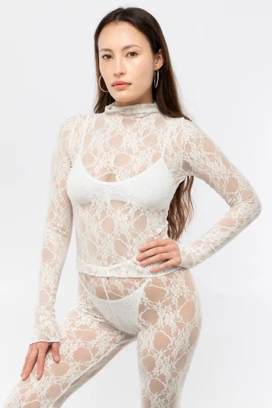 FNS306 - Floral Lace Long Sleeve Top sold by los angeles apparel