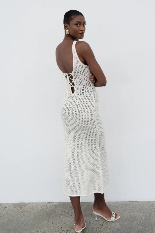 Cordelia Crochet Fishtail Midi Dress - Ivory sold by Meshki