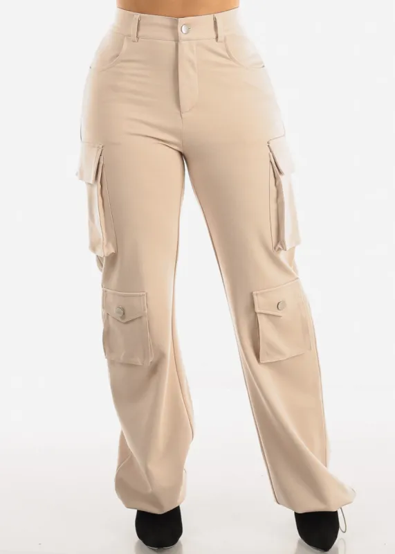 High Waist Wide Leg Cargo Pants Beige sold by Moda