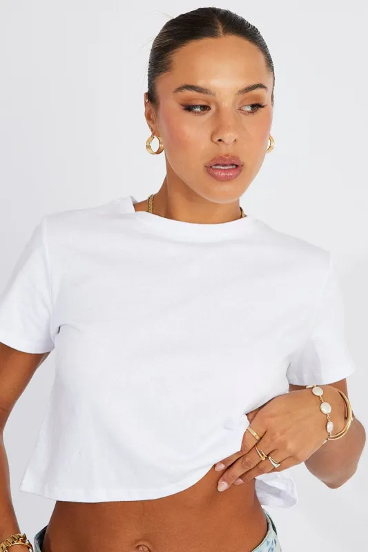 White Crop T Shirt Short Sleeve Crew Neck sold by Ally Fashion