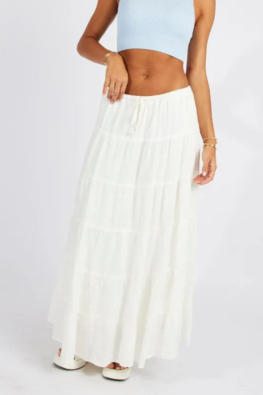 White Maxi Skirt Tiered High Rise Linen Blend sold by Ally Fashion