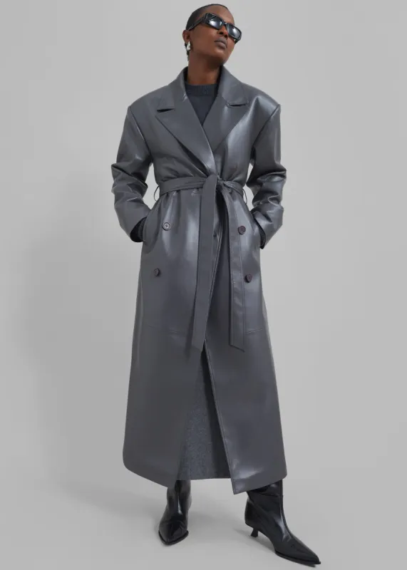 Tina Faux Leather Trench Coat - Grey sold by Frankie Shop