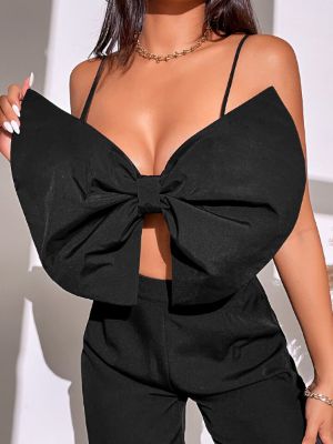 SHEIN SXY Solid Big Bow Front Cami Top sold by SHEIN