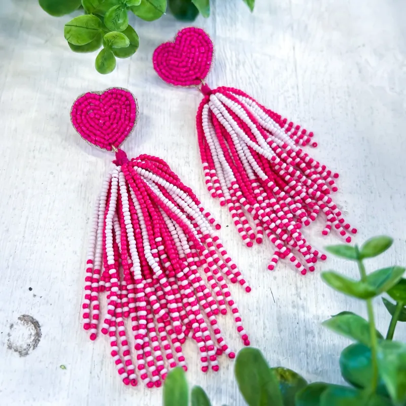 Pink Heart Seed Bead Earrings sold by ZZs