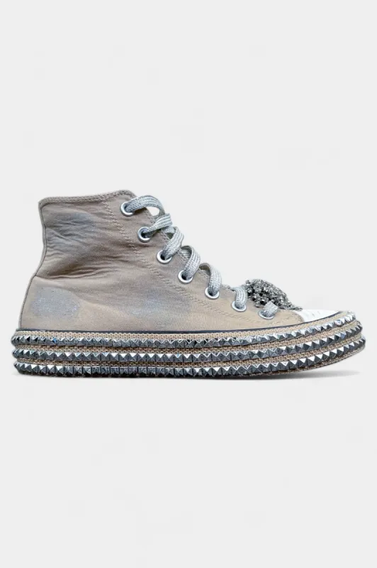 Khaki Embellished High Top Sneakers sold by ZZs