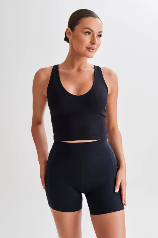 Rory Ribbed Yoga Top - Black sold by Meshki